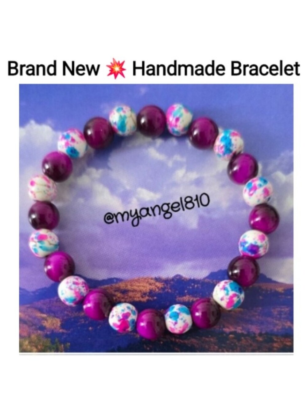 Handmade Natural Stone Bracelet, Purple Flower Turquoise & Tiger's Eye